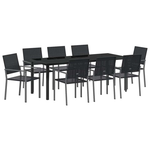 Zestaw do jadalni w ogrodzie 9 pcs Czarny Rattan PE