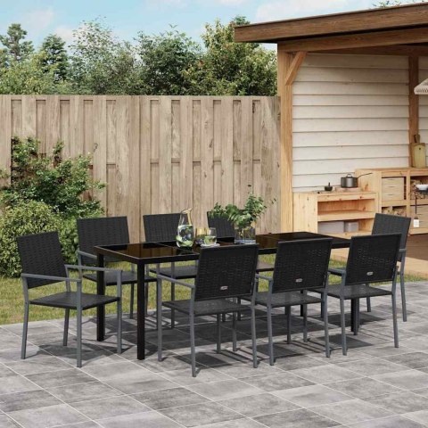 Zestaw do jadalni w ogrodzie 9 pcs Czarny Rattan PE