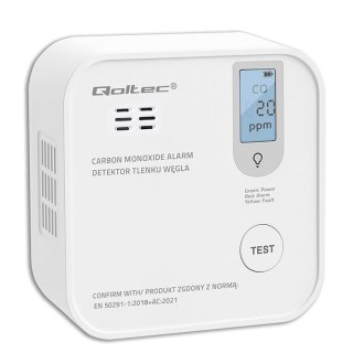 QOLTEC CZUJNIK TLENKU WĘGLA (CZADU) Z BATERIĄ | DETEKTOR CO | ALARM 85DB | LED