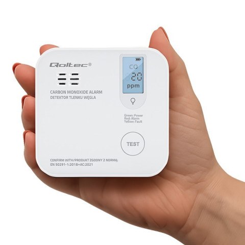 QOLTEC CZUJNIK TLENKU WĘGLA (CZADU) Z BATERIĄ | DETEKTOR CO | ALARM 85DB | LED
