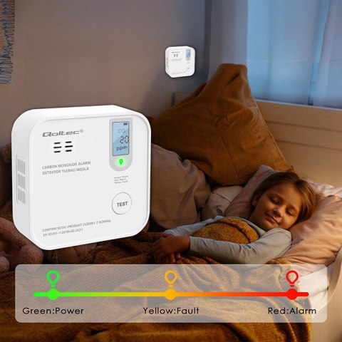 QOLTEC CZUJNIK TLENKU WĘGLA (CZADU) Z BATERIĄ | DETEKTOR CO | ALARM 85DB | LED