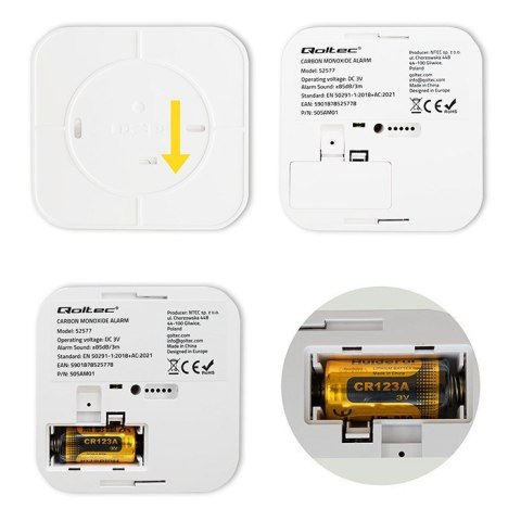 QOLTEC CZUJNIK TLENKU WĘGLA (CZADU) Z BATERIĄ | DETEKTOR CO | ALARM 85DB | LED