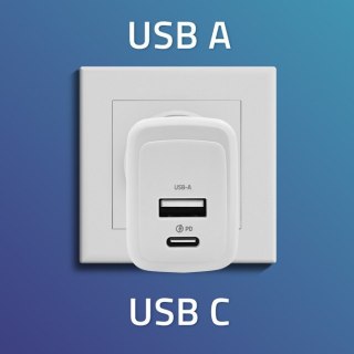 QOLTEC ŁADOWARKA 45W GAN | 5-20V | 1.5-3A | 1XUSB-C PD | 1XUSB QC 3.0 | BIAŁA