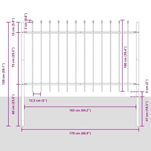 Ogrodzenie z szpicem szare 10,2x1 m, stalowe