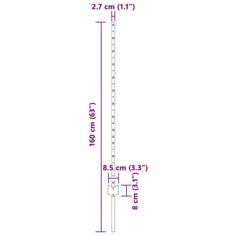 Wbudowany słupek ogrodzeniowy 44 pcs srebrny 160 cm