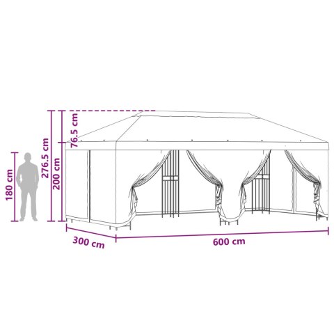 Altana z bokami 6 x 3 m bordowy Poliester i Stal 190
