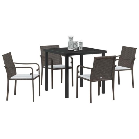 Zestaw do jadalni w ogrodzie 5 pcs Brązowy i czarny Rattan PE