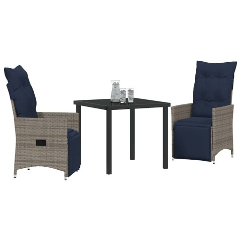 Zestaw stół i krzesła z poduszką 3 pcs Szary Rattan PE