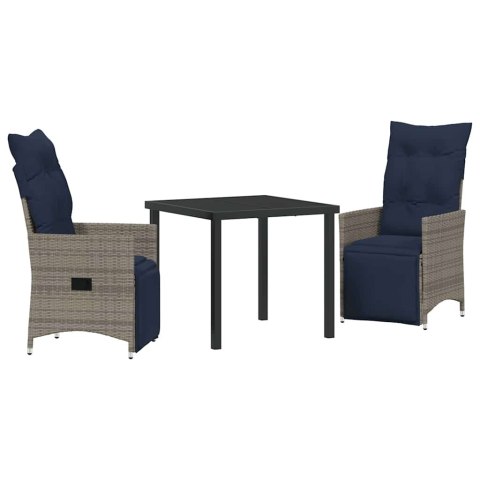 Zestaw stół i krzesła z poduszką 3 pcs Szary Rattan PE