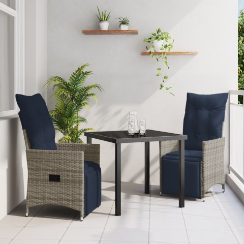 Zestaw stół i krzesła z poduszką 3 pcs Szary Rattan PE