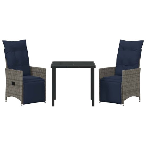 Zestaw stół i krzesła z poduszką 3 pcs Szary Rattan PE