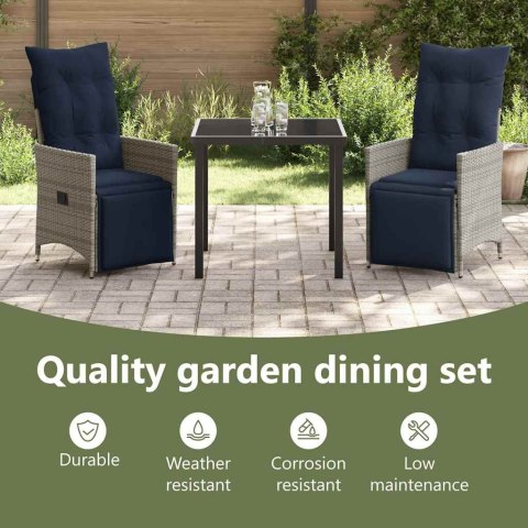 Zestaw stół i krzesła z poduszką 3 pcs Szary Rattan PE
