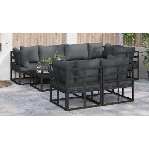 Zestaw Sof na Ogród z poduszką 7 pcs Czarny Stal