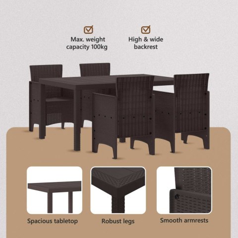 Zestaw do jadalni w ogrodzie 5 pcs Brązowy Rattan Polt