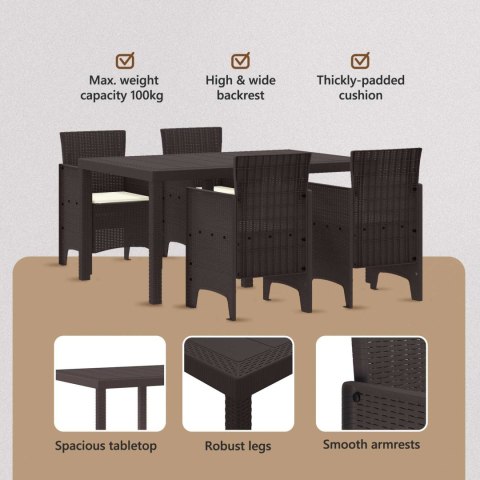 Zestaw do jadalni w ogrodzie 5 pcs Brązowy Rattan Polt