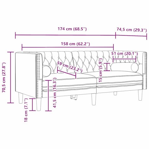 Sofa Jasnoszary 174 x 74,5 x 70,5 cm Aksamit