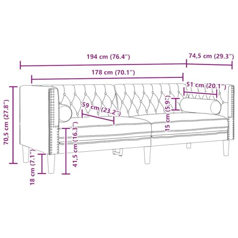 Sofa Jasnoszary 194 x 74,5 x 70,5 cm Aksamit