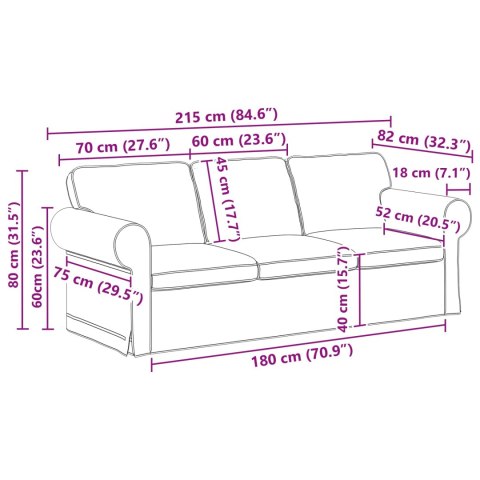 Sofa Kremowy 215 x 82 x 80 cm Metal