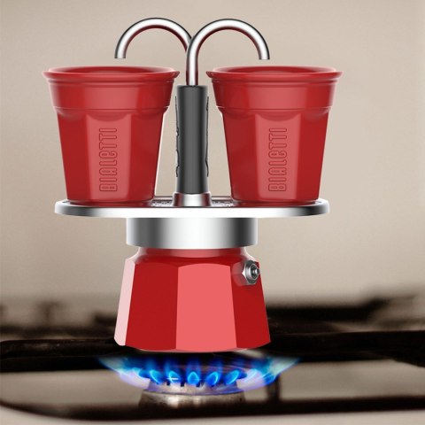 Bialetti kawiarka Mini Express czerwona 2tz + 2 filiżanki