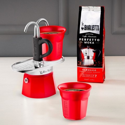 Bialetti kawiarka Mini Express czerwona 2tz + 2 filiżanki