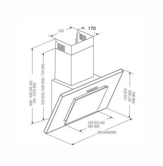 Okap kominowy AKPO WK-4 NERO 2.0 50 cm | 300 m3/h | LED liniowy | siłownik | biały
