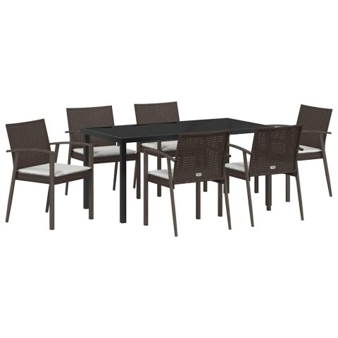 Zestaw do jadalni w ogrodzie 7 pcs Brązowy i czarny Rattan PE