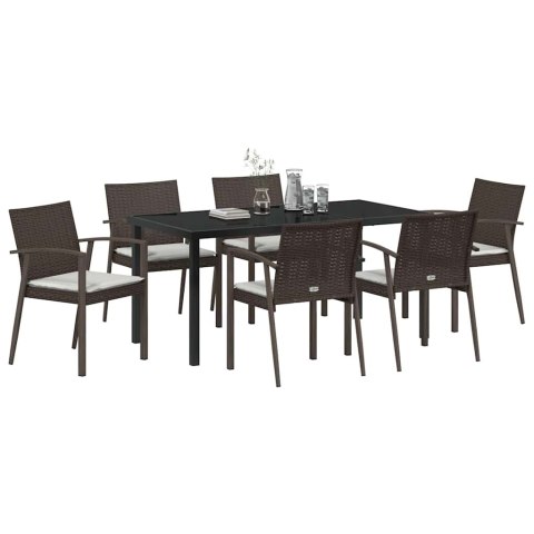 Zestaw do jadalni w ogrodzie 7 pcs Brązowy i czarny Rattan PE