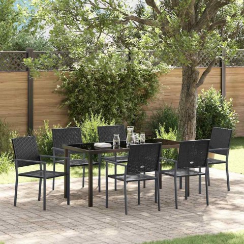 Zestaw do jadalni w ogrodzie 7 pcs Czarny Rattan PE