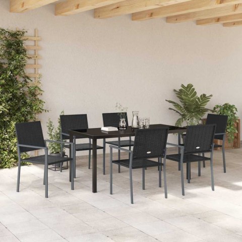 Zestaw do jadalni w ogrodzie 7 pcs Czarny Rattan PE