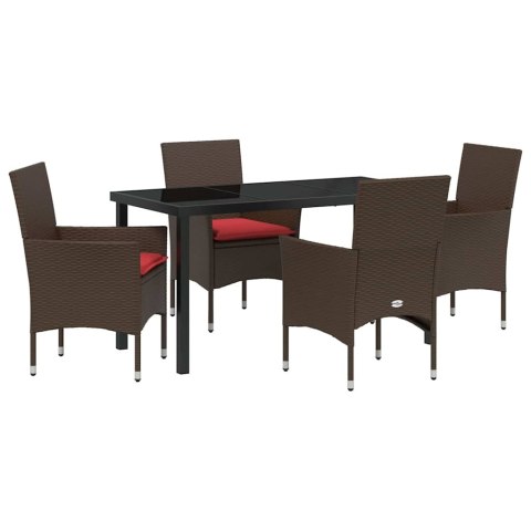 Zestaw stół i krzesła z poduszką 5 pcs Brązowy Rattan PE