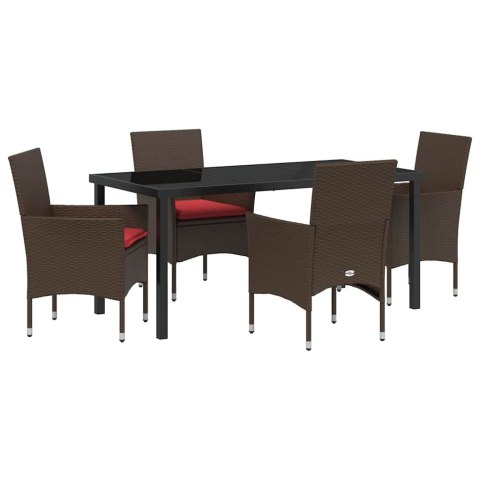 Zestaw stół i krzesła z poduszką 5 pcs Brązowy Rattan PE