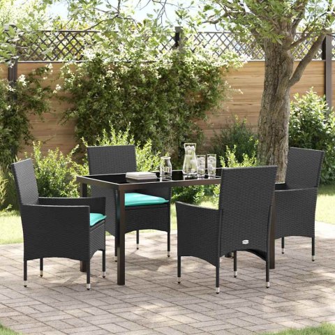 Zestaw stół i krzesła z poduszką 5 pcs Czarny Rattan PE