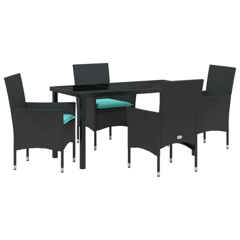 Zestaw stół i krzesła z poduszką 5 pcs Czarny Rattan PE