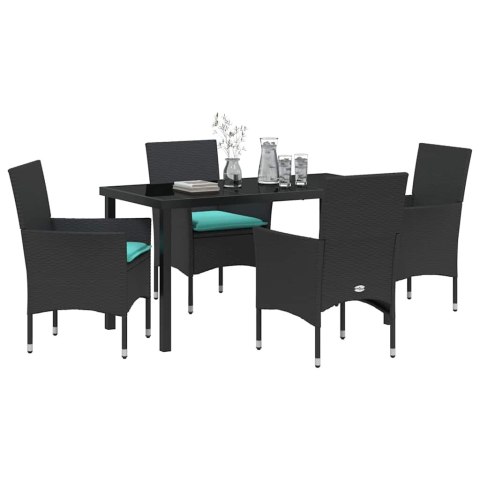 Zestaw stół i krzesła z poduszką 5 pcs Czarny Rattan PE
