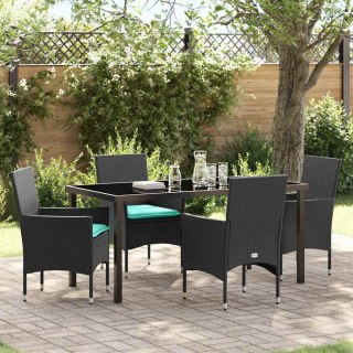 Zestaw stół i krzesła z poduszką 5 pcs Czarny Rattan PE