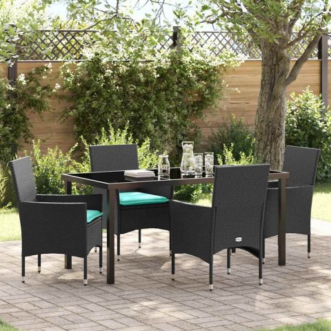 Zestaw stół i krzesła z poduszką 5 pcs Czarny Rattan PE