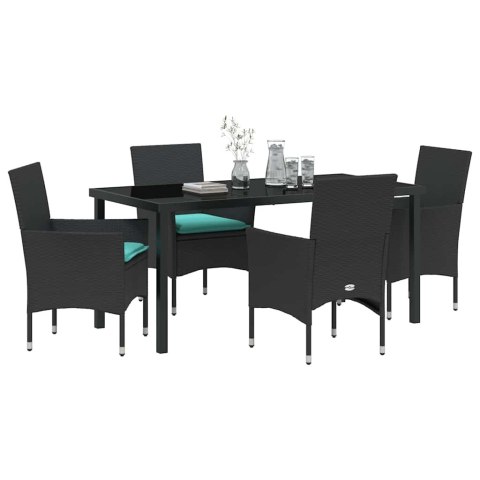 Zestaw stół i krzesła z poduszką 5 pcs Czarny Rattan PE