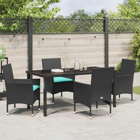 Zestaw stół i krzesła z poduszką 5 pcs Czarny Rattan PE