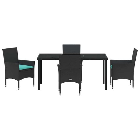 Zestaw stół i krzesła z poduszką 5 pcs Czarny Rattan PE