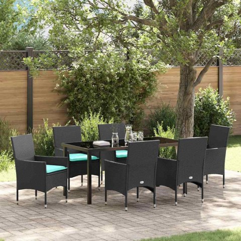 Zestaw stół i krzesła z poduszką 7 pcs Czarny Rattan PE