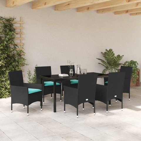 Zestaw stół i krzesła z poduszką 7 pcs Czarny Rattan PE