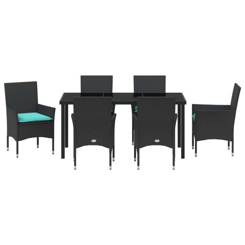 Zestaw stół i krzesła z poduszką 7 pcs Czarny Rattan PE