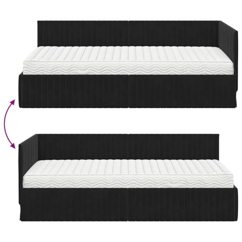 Rama Łóżka Narożnego z Materacem 2 pcs Czarny Aksamit