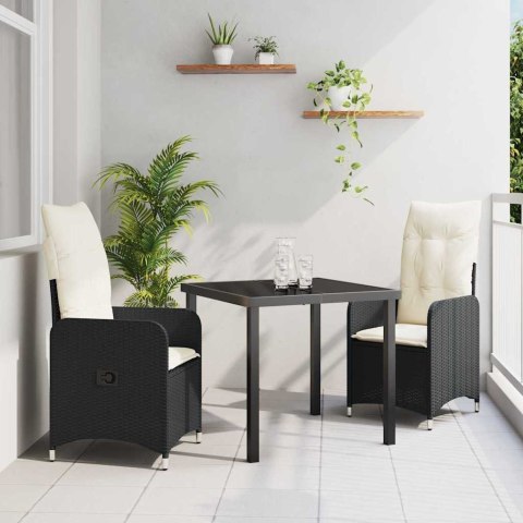 Zestaw do jadalni w ogrodzie 3 pcs Czarny polirattan