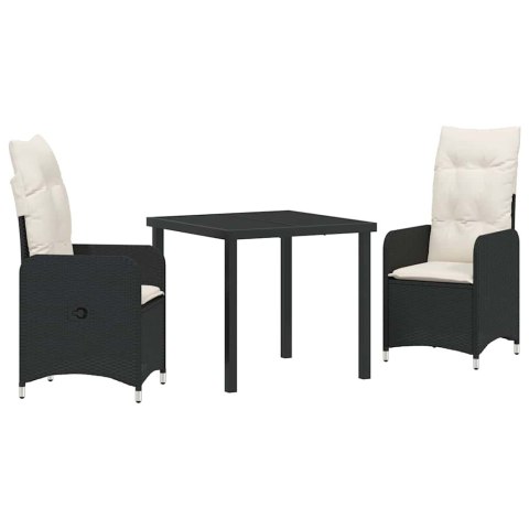 Zestaw do jadalni w ogrodzie 3 pcs Czarny polirattan