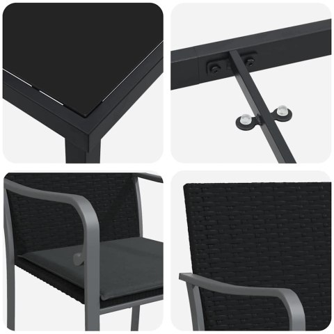 Zestaw do jadalni w ogrodzie 5 pcs Czarny i szary Rattan PE
