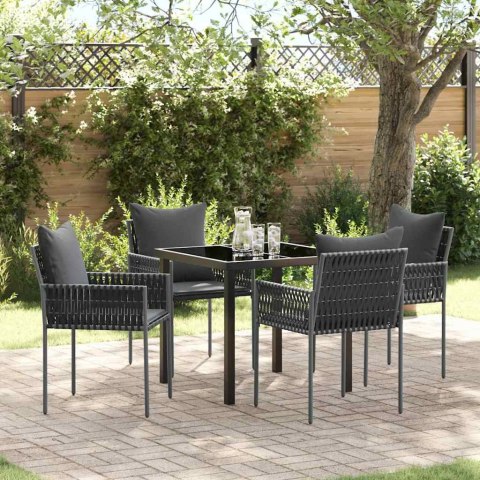 Zestaw do jadalni w ogrodzie 5 pcs Czarny i szary Rattan PE