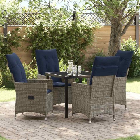 Zestaw stół i krzesła z poduszką 5 pcs Szary Rattan PE