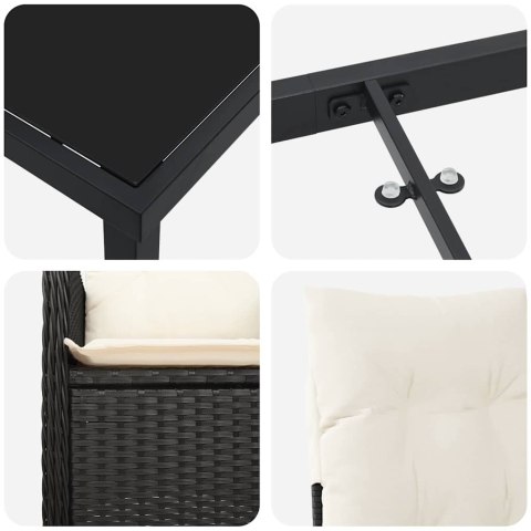 Zestaw do jadalni w ogrodzie 3 pcs Czarny polirattan