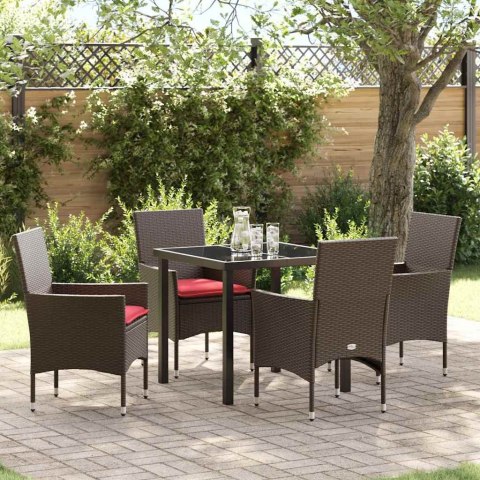 Zestaw stół i krzesła z poduszką 5 pcs Brązowy Rattan PE